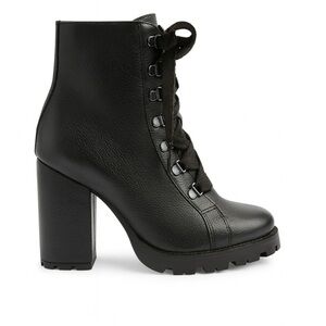Schutz Zhara Black Leather Lace Up Lug Sole Block Heel Booties Size 10 New